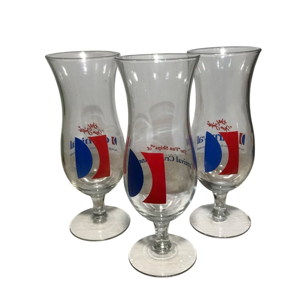 Carnival Cruise Glasses Hurricane Fun Ships Set Of 3 Souvenir Logo Glassware